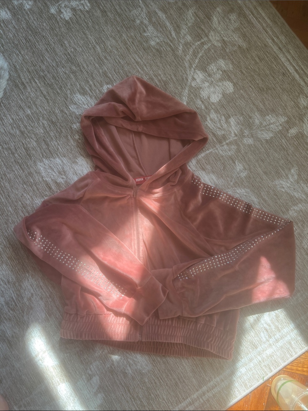 Roma Concept by Rose Velour Studded Cropped Hoodie